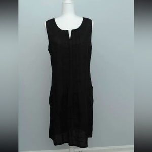 Vabene Black 100% Linen Knit Dress sz 42 (L, XL US) Pockets sleeveless